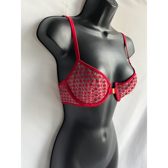 Victorias Secret Luxe Starburst Bra Unlined Demi Embroidered Front Closure 32D - Picture 4 of 9